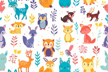 playful patterns of cute and simple animals that repeat in adorable patterns on a white background.