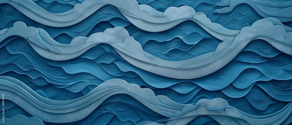 Aufkleber seamless japanese wave pattern with wood cut style. blue pattern with ocean texture.