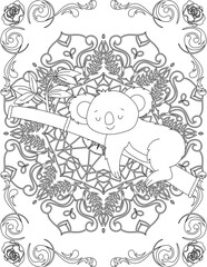 Koala on Mandala Coloring Page. Printable Coloring Worksheet for Adults and Kids. Educational Resources for School and Preschool. Mandala Coloring for Adults