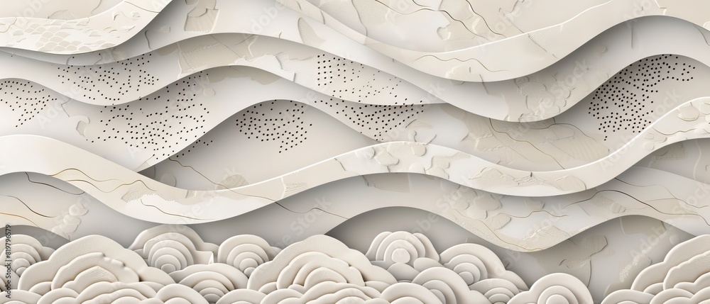 Poster This is a modern Japanese pattern with a stitched background and wave elements.