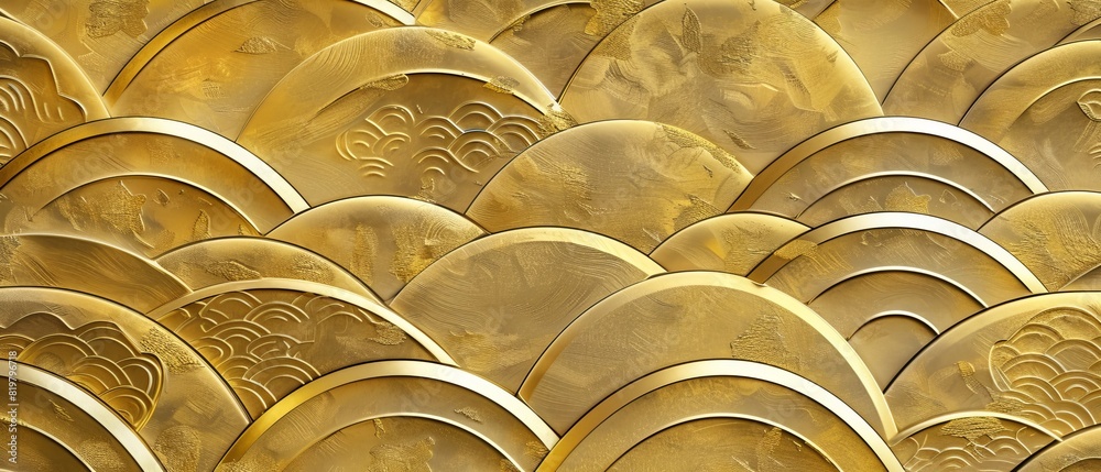 Aufkleber The background is a gold wave pattern with a Japanese pattern on top.