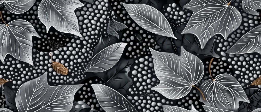 Poster A seamless Japanese pattern with a dotted texture modern background with elements of leaves.