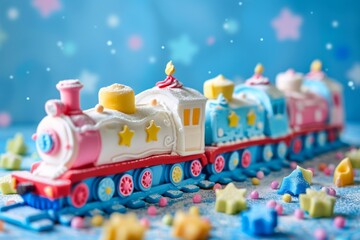 Whimsical Toy Train Cake for Children's Birthday Celebration - Fun and Adventure Design
