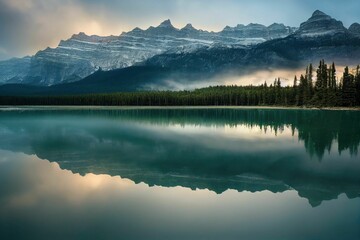 The Banff national park featuring snowcapped mountains and a lake, perfect for wallpapers