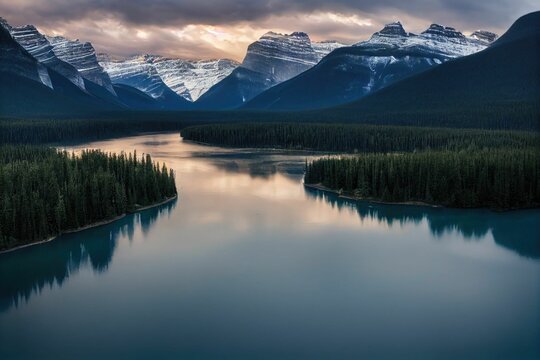 The Banff national park featuring snowcapped mountains and a lake, perfect for wallpapers