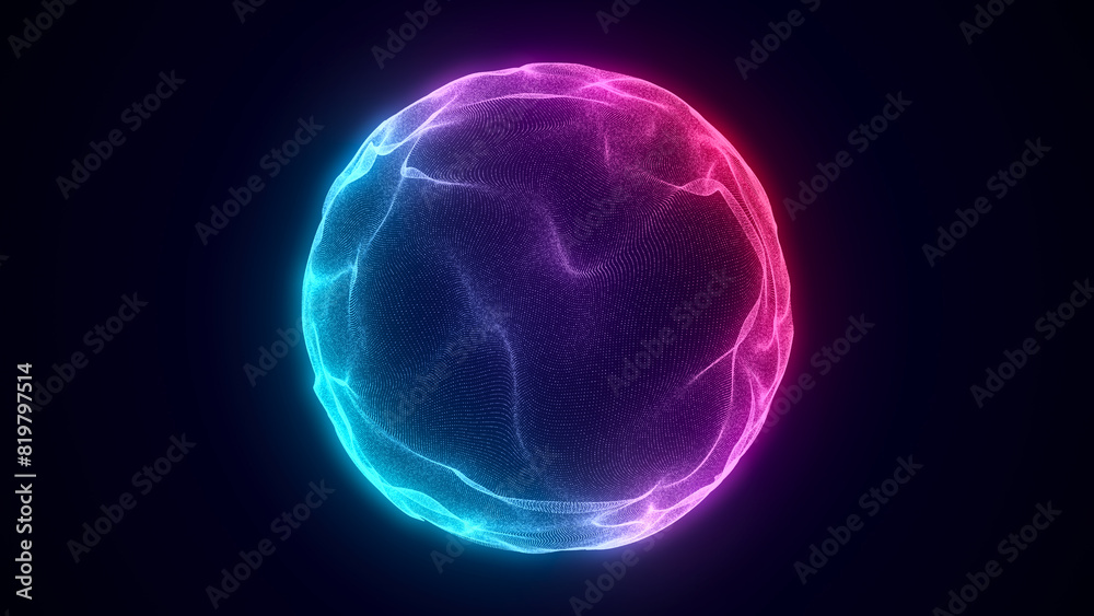Leinwandbilder Abstract blue sphere with connecting dots. Wireframe technology sphere of particles. Big data visualization. 3d rendering.