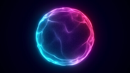 Abstract blue sphere with connecting dots. Wireframe technology sphere of particles. Big data visualization. 3d rendering.