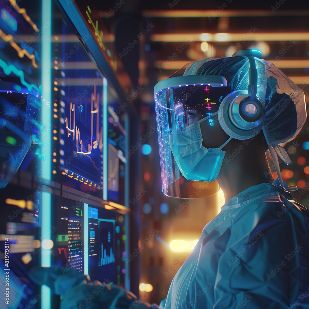 Poster Technology, virtual digital future. Concept of reality computing with headset innovation. Connection in business with glasses, modern double network. Exposure interface and smart