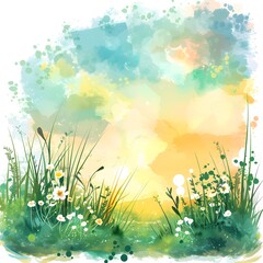 Flowers and grass landscape with a pastel background.