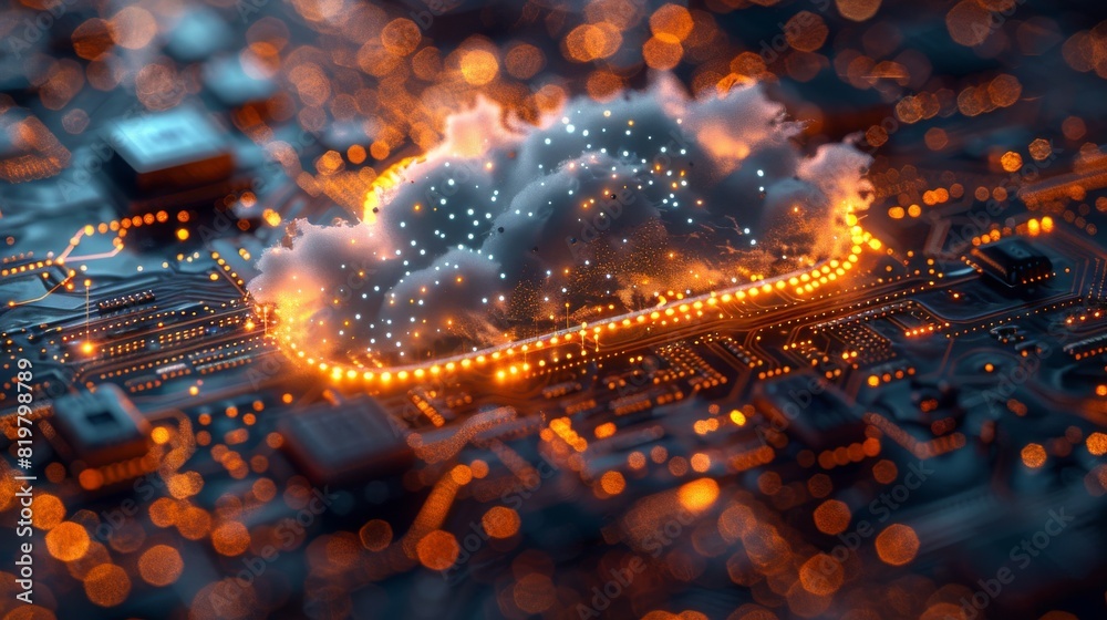 Poster Combining a cloud symbol and an electronic board can be seen as an example of cloud computing.