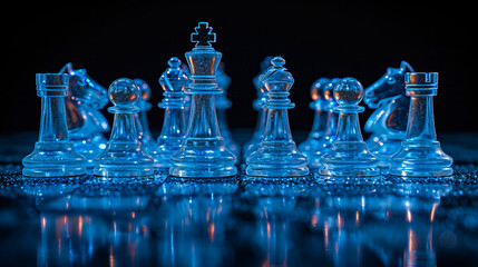 Glass Chess. Transparent Chessboard
