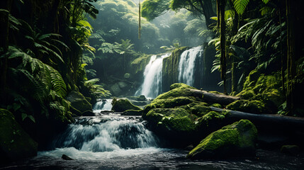 Naklejka na ściany i meble Beautiful waterfall in the forest 