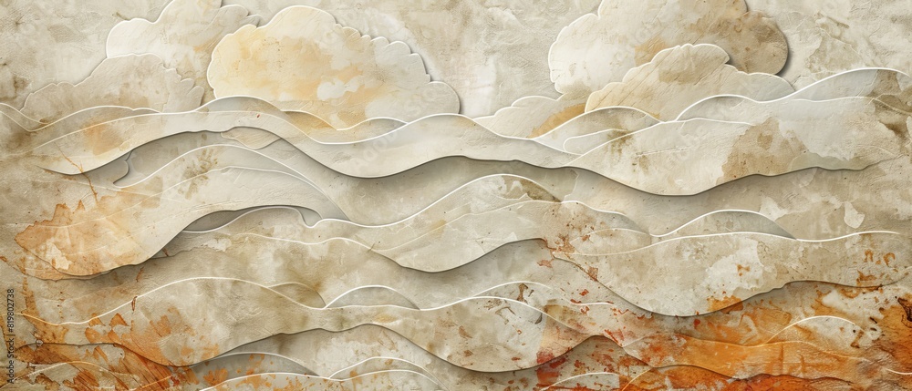 Poster background modern with grungy texture of japanese patterns. earth tone collage graphic with grunge t
