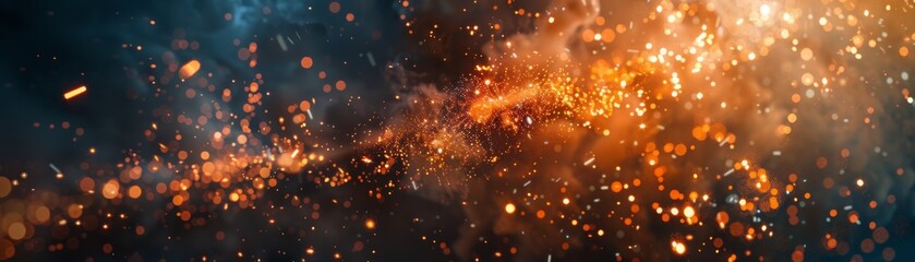 A bright orange and blue background with lots of sparks and fire