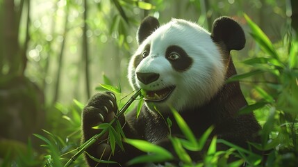 Wonderful Panda eating bamboo