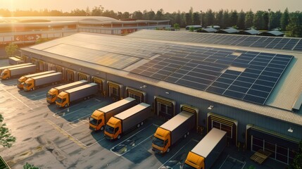 Sustainable Logistics Warehouse with Solar Panels and Electric Delivery Vehicles Charging, Promoting Eco-Friendly Practices in Modern Transportation