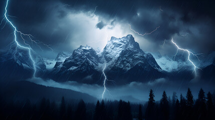 Landscape storm view on lightning bolts