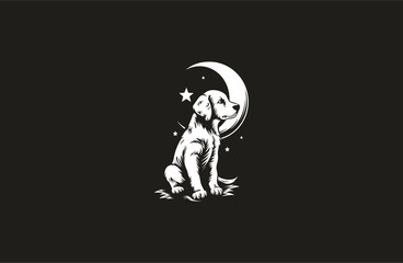 Fototapeta premium Dog moon style logo icon design template flat vector