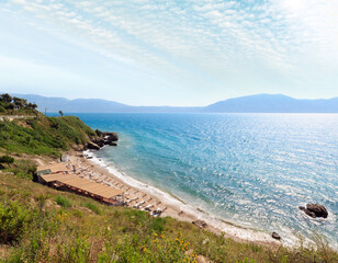 Small beach on beautiful summer Adriatic Sea Vlore coast, Albania.