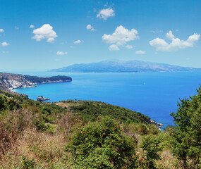 Beautiful Ionian Sea summer coast top view (near Sarande, Albania).