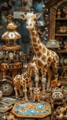 Vintage Giraffe Figurines in Antique Shop Display