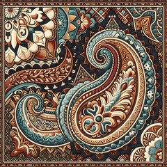 Elegant Paisley Embroidery Design with Intricate Leaf Motif  Microstock Illustration