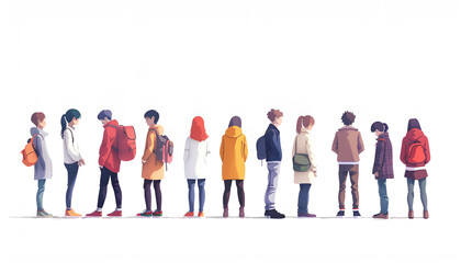 Obraz premium People waiting in queue on white background