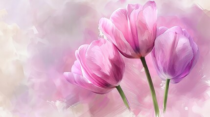 Obraz premium The blossom pink tulip flower element is painted in watercolors and digitally. Mother's Day illustration of flora and nature.