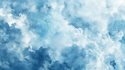 Clouds in darker shades of blue in a pale blue watercolor background