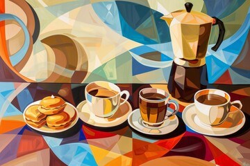 Surreal Abstract Coffee and Pastries Composition, Evoking Taste and Aroma