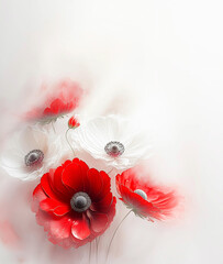 Czerwono białe kwiaty,  akrylowe wiosenne anemony. Dekoracja ścienna