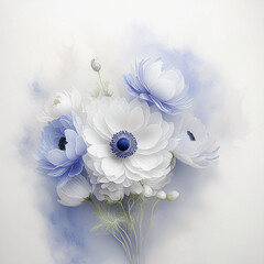 Dekoracyjne kwiaty, jasne akrylowe. Niebieski i biel, wzór kwiatowy