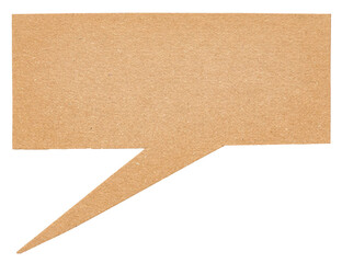 Blank cut out brown cardboard paper speech bubble of shape with copy space for text on transparent png background design element
