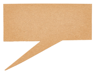 Blank cut out brown cardboard paper speech bubble of shape with copy space for text on transparent png background design element
