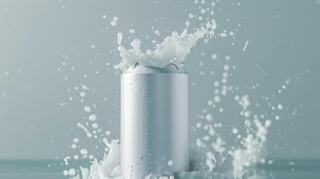 White aluminum 280 ml soda can mockup with drops splash