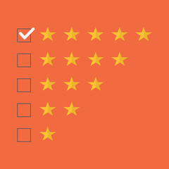 Five stars rating. Customers review and positive feedback.	