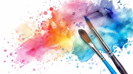 Fototapeta premium Isolated paintbrushes against colorful watercolor