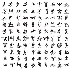 Obraz premium Sports icon set. Shapes Sports, Sports icon collection, Active lifestyle people and icon set, runners active lifestyle icons.