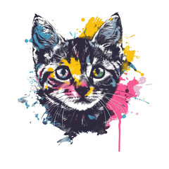 Cute Kitten with Watercolor Splash Tshirt Design Graphic Illustration