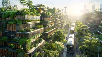 Obraz premium Sustainable Cityscape - Eco-Friendly Architecture and Renewable Energy in Urban Environment