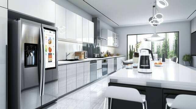 Futuristic Smart Kitchen of a Modern Family - Interactive Appliances and Tech-Driven Design