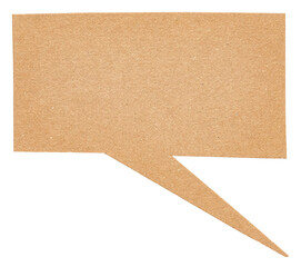 Blank cut out brown cardboard paper speech bubble of shape with copy space for text on transparent...