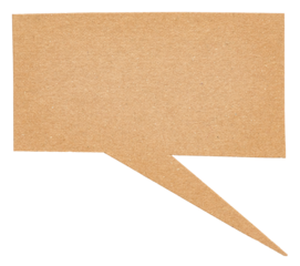 Blank cut out brown cardboard paper speech bubble of shape with copy space for text on transparent png background design element
