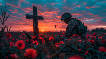 Battlefield Cross Silhouette in the Morning Light