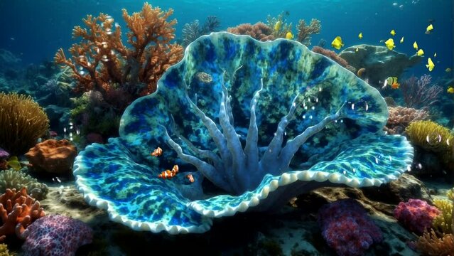 Underwater View With Coral Reefs And Exotic Fish And Bubbles