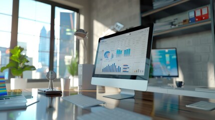 Naklejka premium Modern office with financial data for a senior accountant