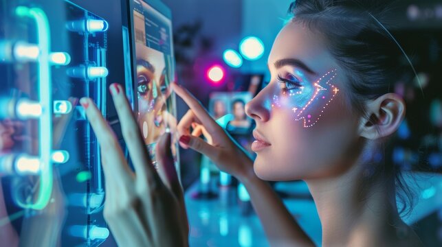 Virtual Makeup Try-On Technology: Woman Using Digital App for Modern Beauty Transformation