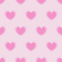 Y2K aesthetic geometric seamless pattern with blurred hearts. Trendy abstract pink background.