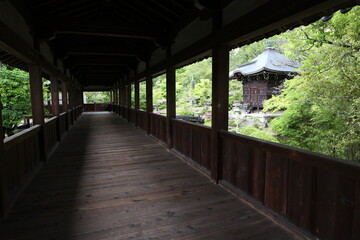 Roofed corridor in Seiryo-ji Temple, Kyoto, Japan