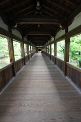 Roofed corridor in Seiryo-ji Temple, Kyoto, Japan